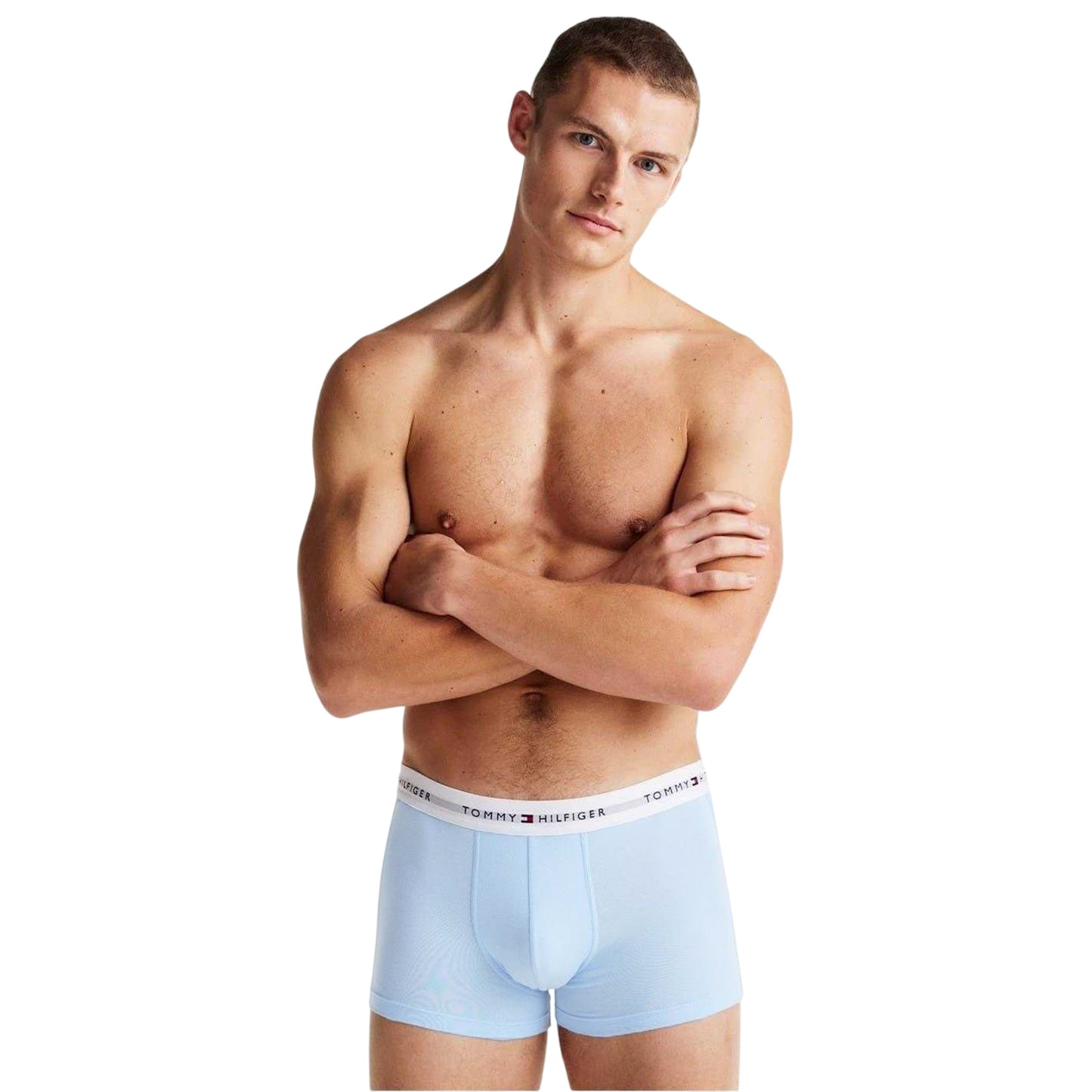 Sky Blue - Front - Tommy Hilfiger Mens Cotton Blend Classic Boxer Shorts (Pack of 3)