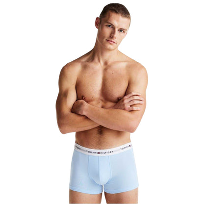 Sky Blue - Front - Tommy Hilfiger Mens Cotton Blend Classic Boxer Shorts (Pack of 3)