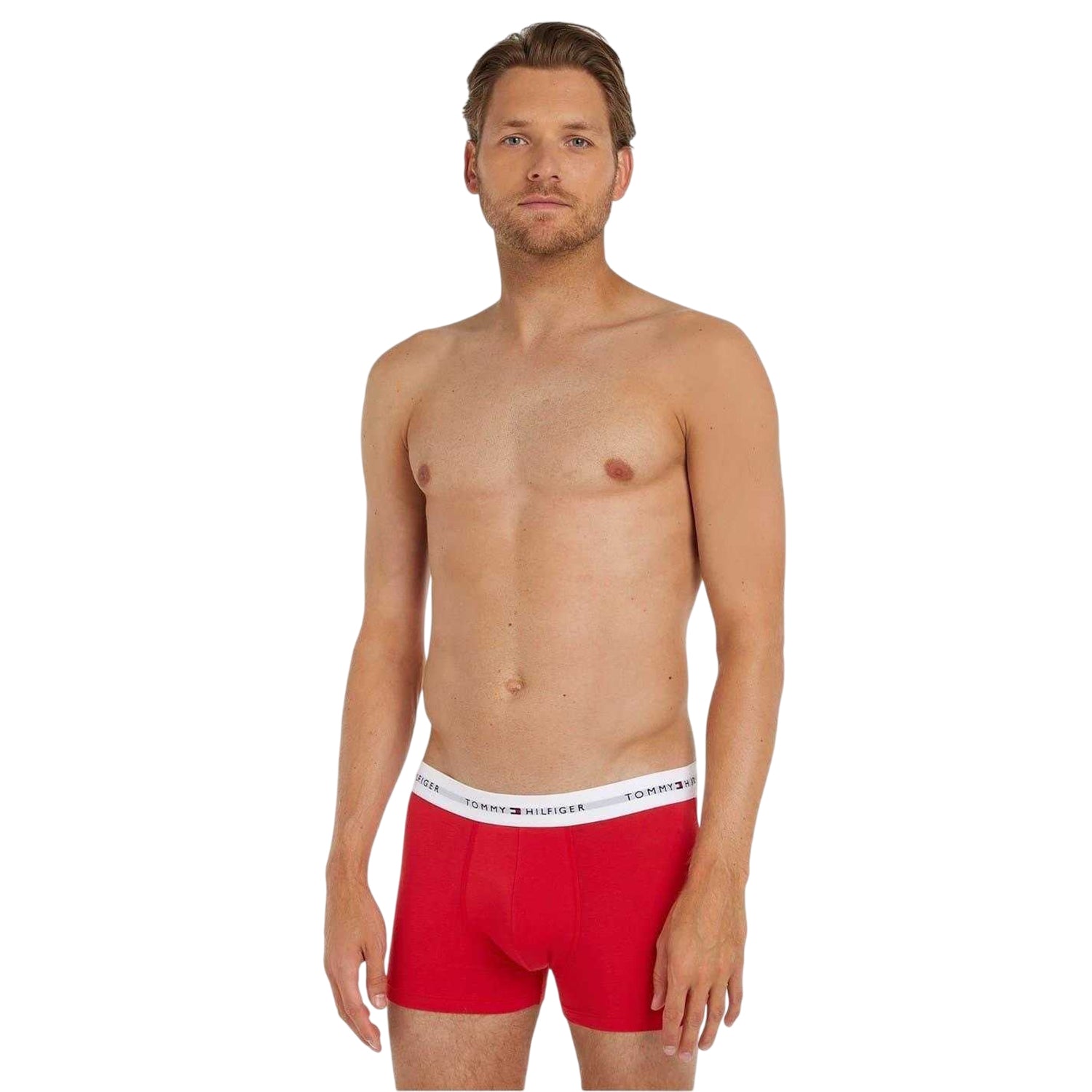 Sky-White-Red - Side - Tommy Hilfiger Mens Cotton Blend Classic Boxer Shorts (Pack of 3)