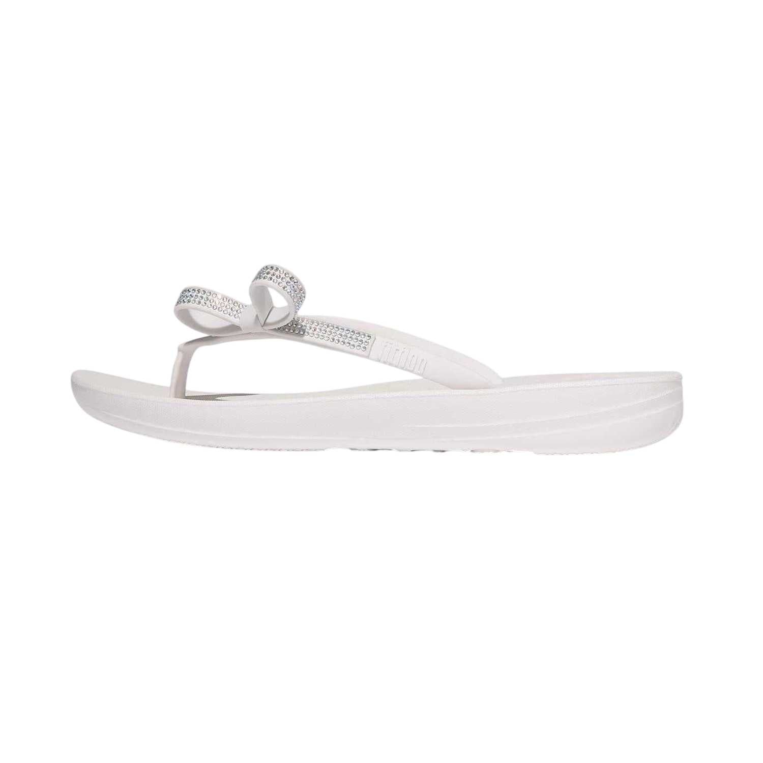 White - Back - Fit Flop Womens-Ladies Iqushion Rhinestone Bow Detail Flip Flops