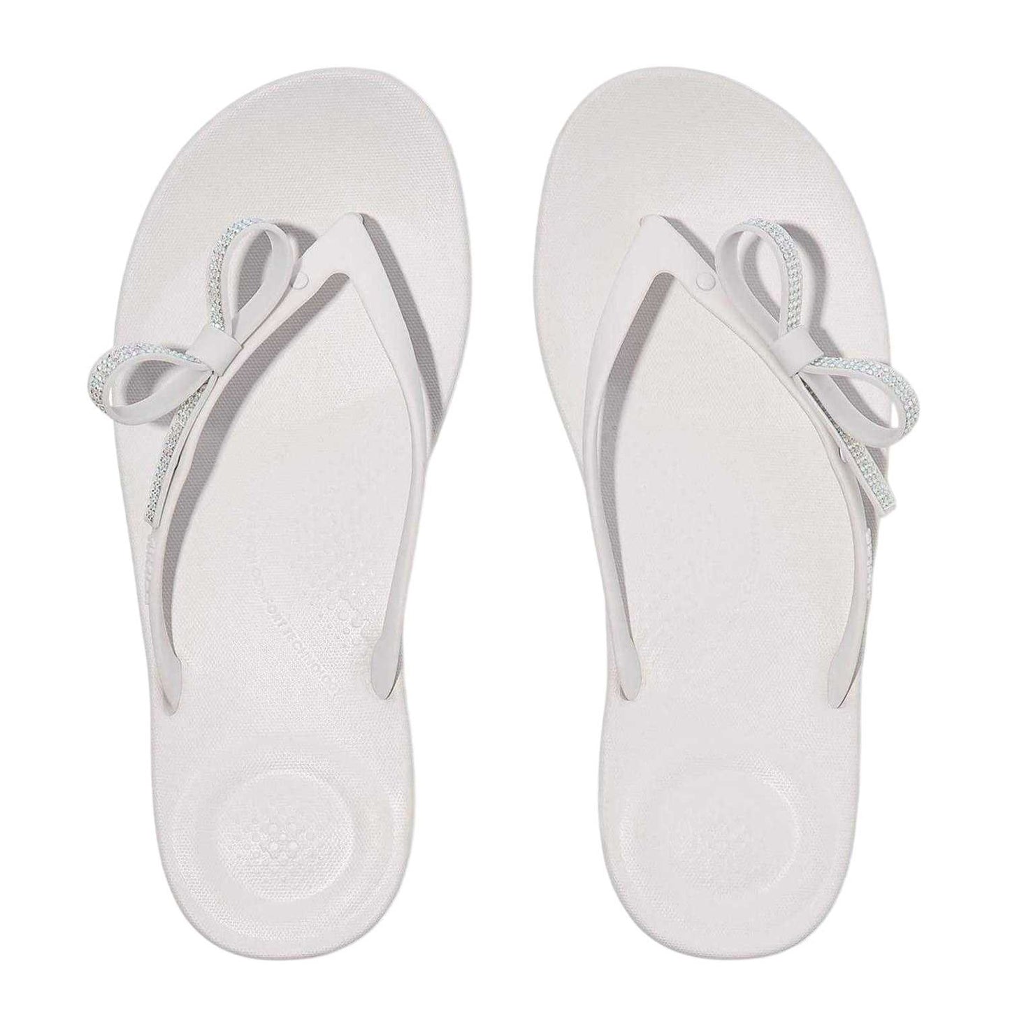White - Side - Fit Flop Womens-Ladies Iqushion Rhinestone Bow Detail Flip Flops