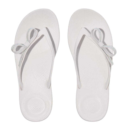 White - Side - Fit Flop Womens-Ladies Iqushion Rhinestone Bow Detail Flip Flops