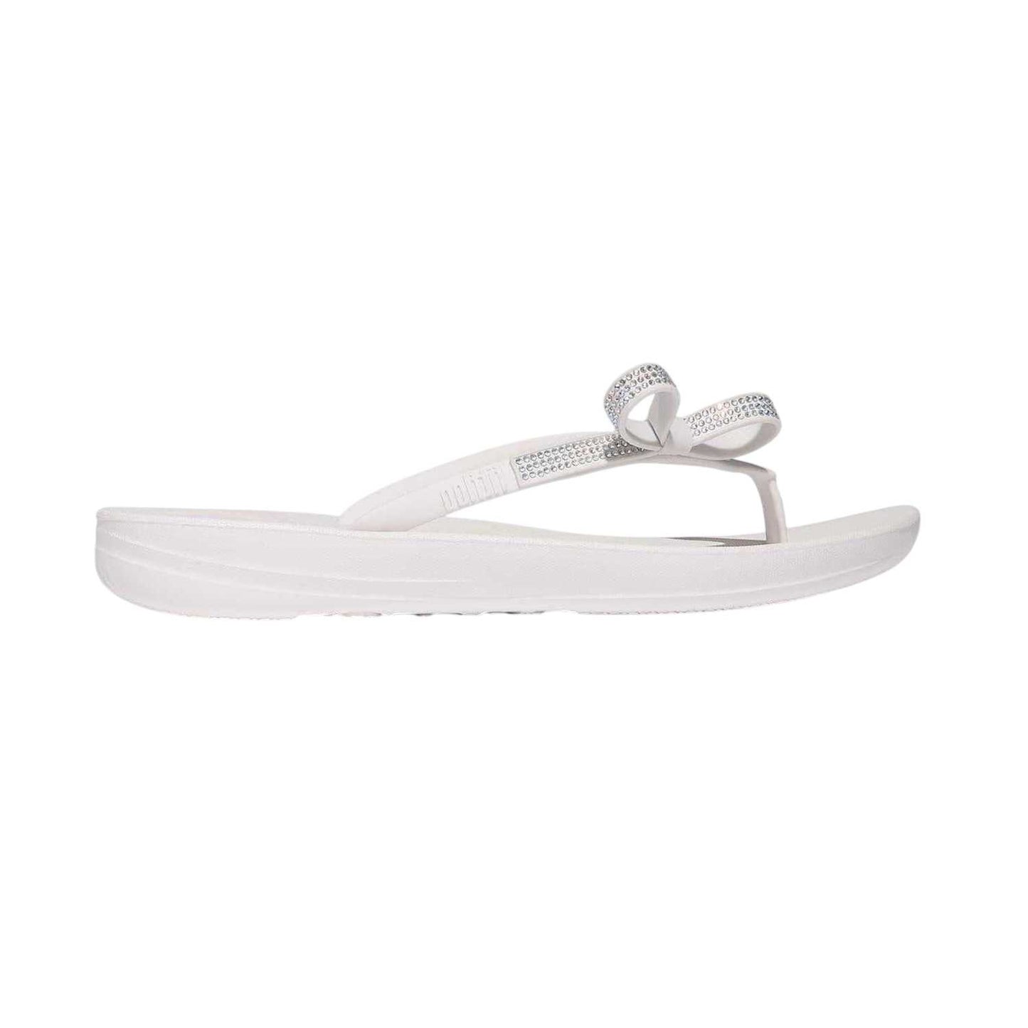 White - Front - Fit Flop Womens-Ladies Iqushion Rhinestone Bow Detail Flip Flops