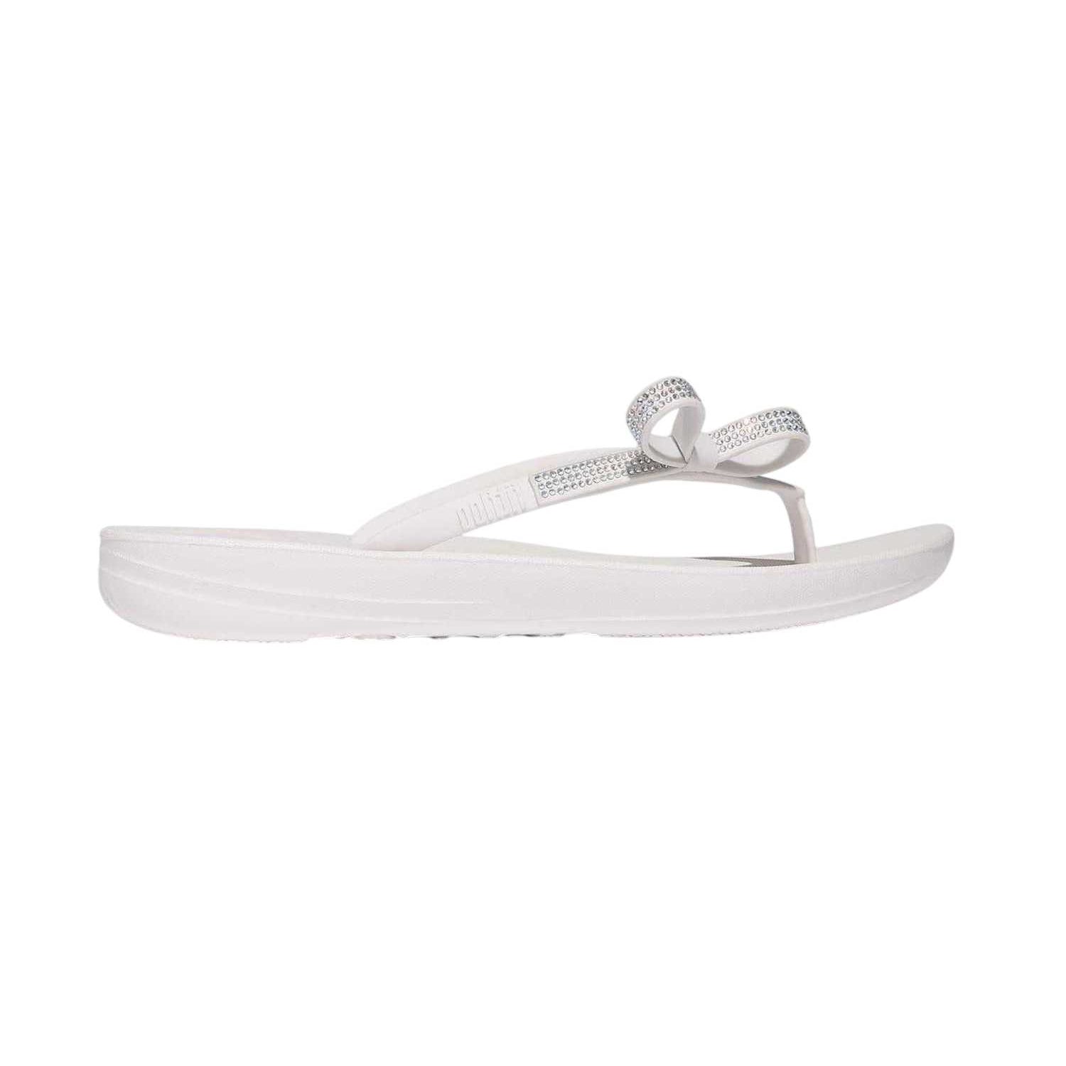 White - Front - Fit Flop Womens-Ladies Iqushion Rhinestone Bow Detail Flip Flops
