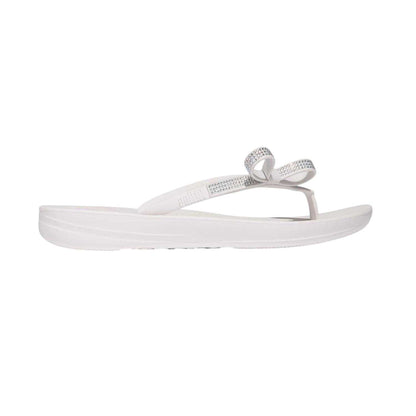 White - Front - Fit Flop Womens-Ladies Iqushion Rhinestone Bow Detail Flip Flops