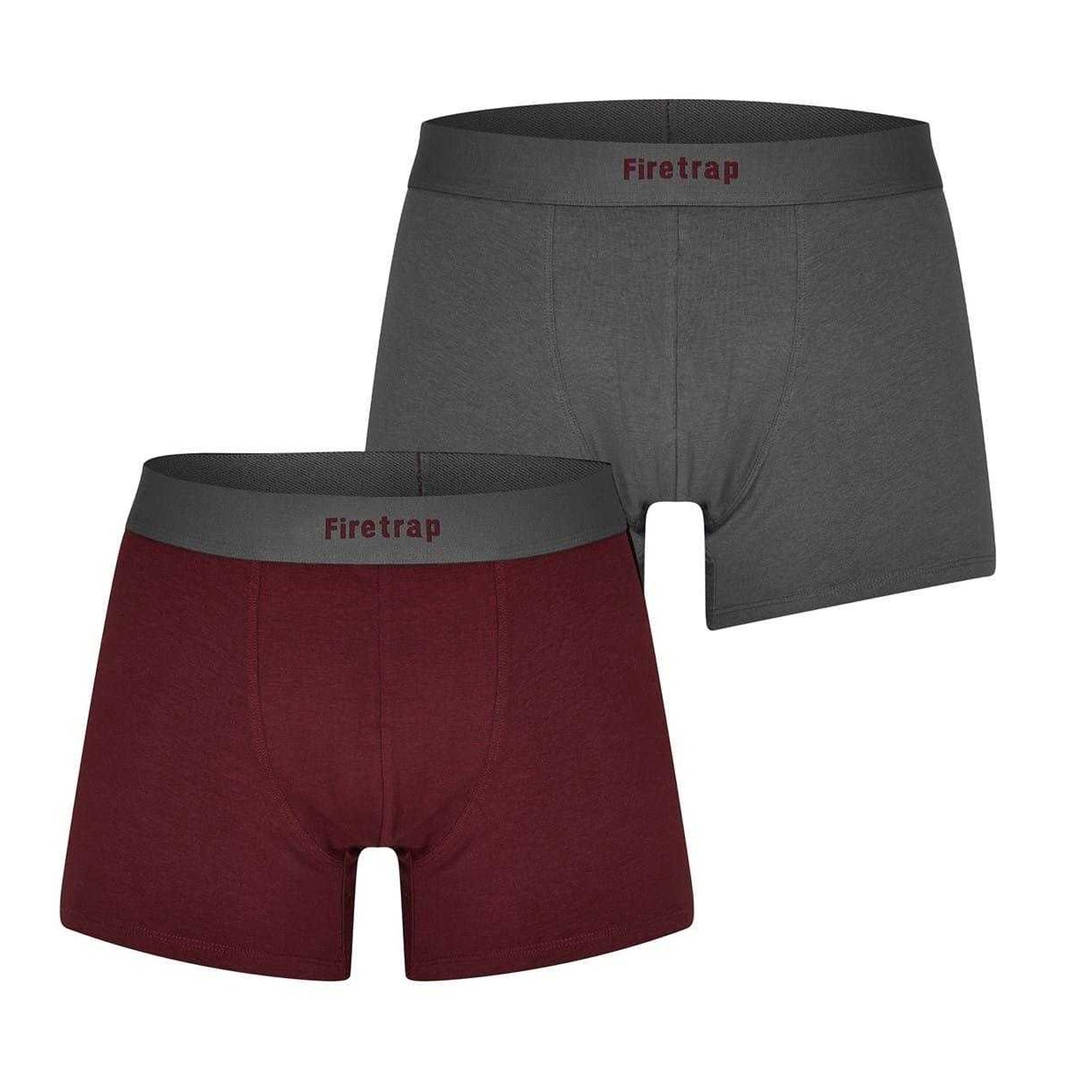 Grey-Wine - Front - Firetrap Mens Logo Boxer Shorts (Pack of 2)