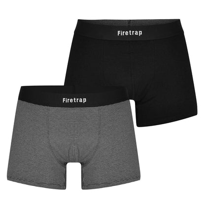 Black-Grey Stripe - Front - Firetrap Mens Logo Boxer Shorts (Pack of 2)