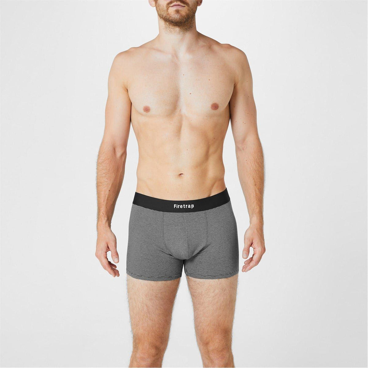 Black-Grey Stripe - Back - Firetrap Mens Logo Boxer Shorts (Pack of 2)