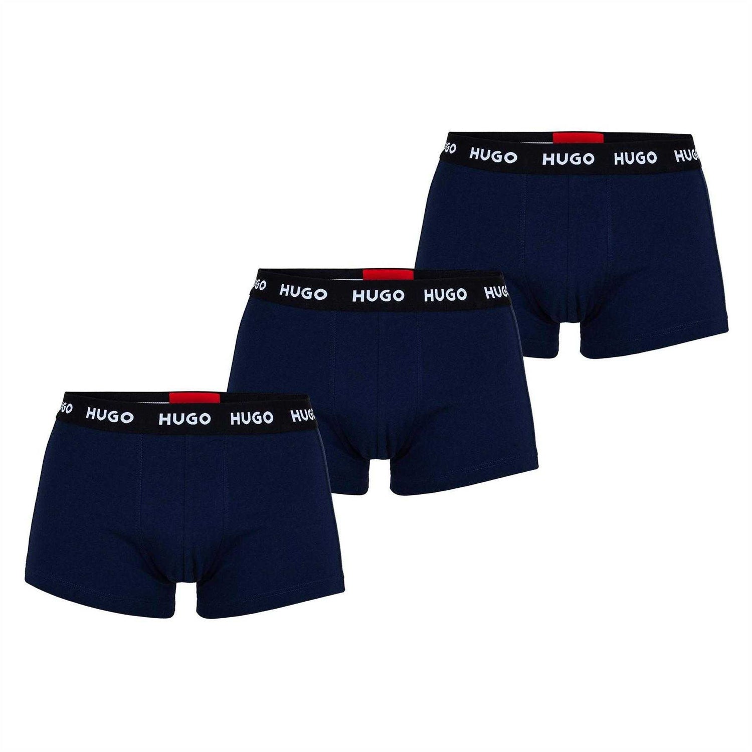 Navy - Back - Hugo Mens Cotton Blend Boxer Shorts (Pack of 3)