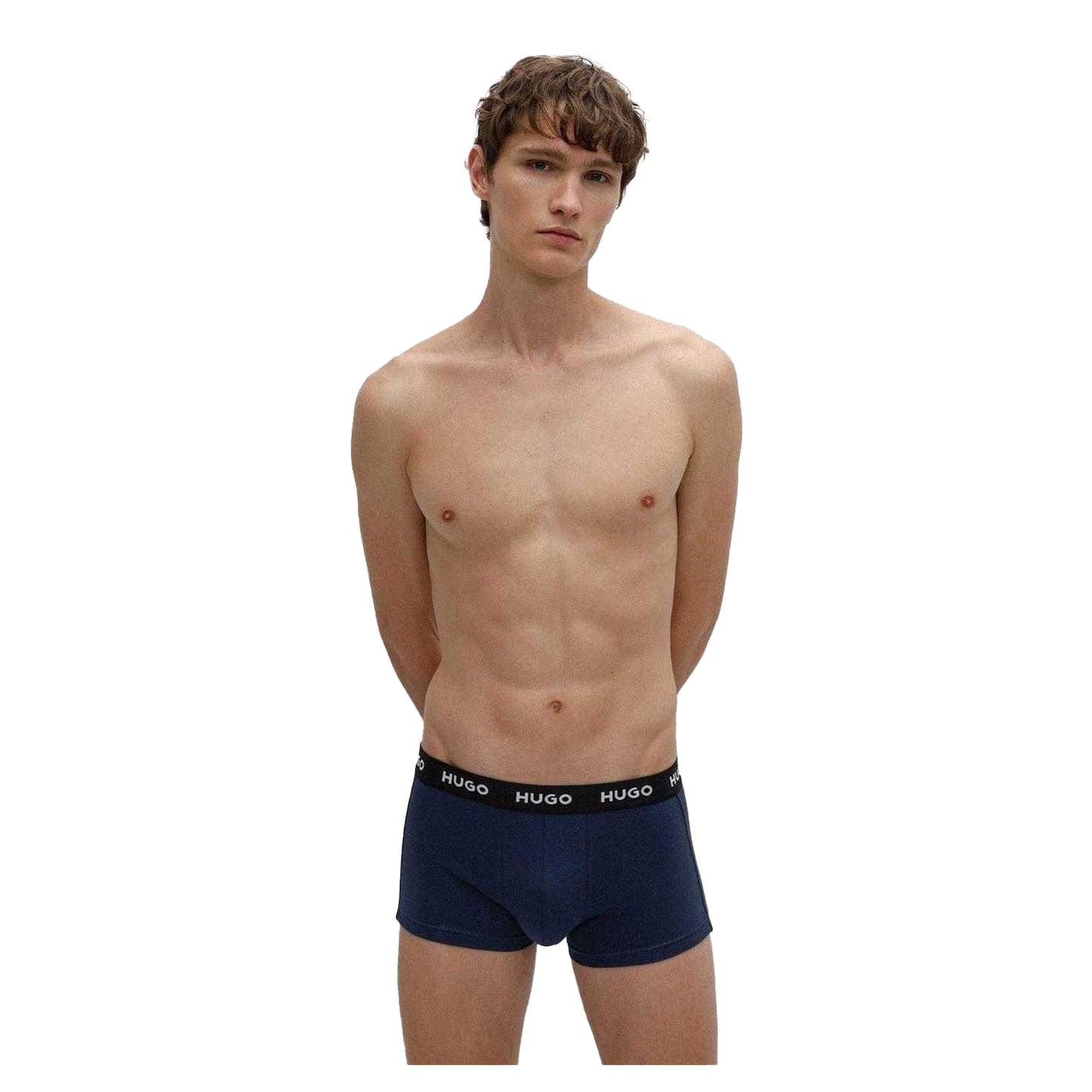 Navy - Side - Hugo Mens Cotton Blend Boxer Shorts (Pack of 3)
