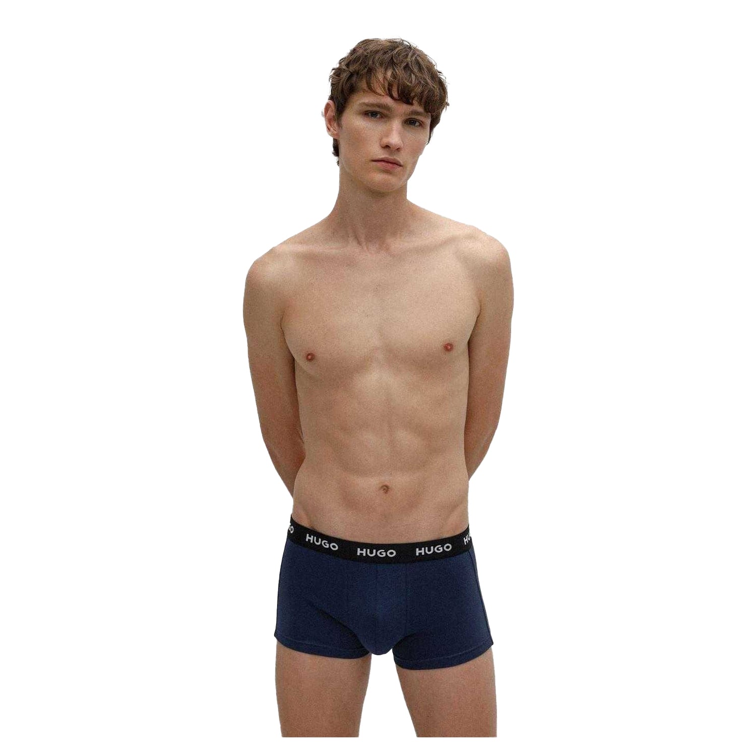 Navy - Side - Hugo Mens Cotton Blend Boxer Shorts (Pack of 3)
