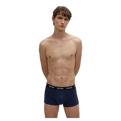 Navy - Side - Hugo Mens Cotton Blend Boxer Shorts (Pack of 3)