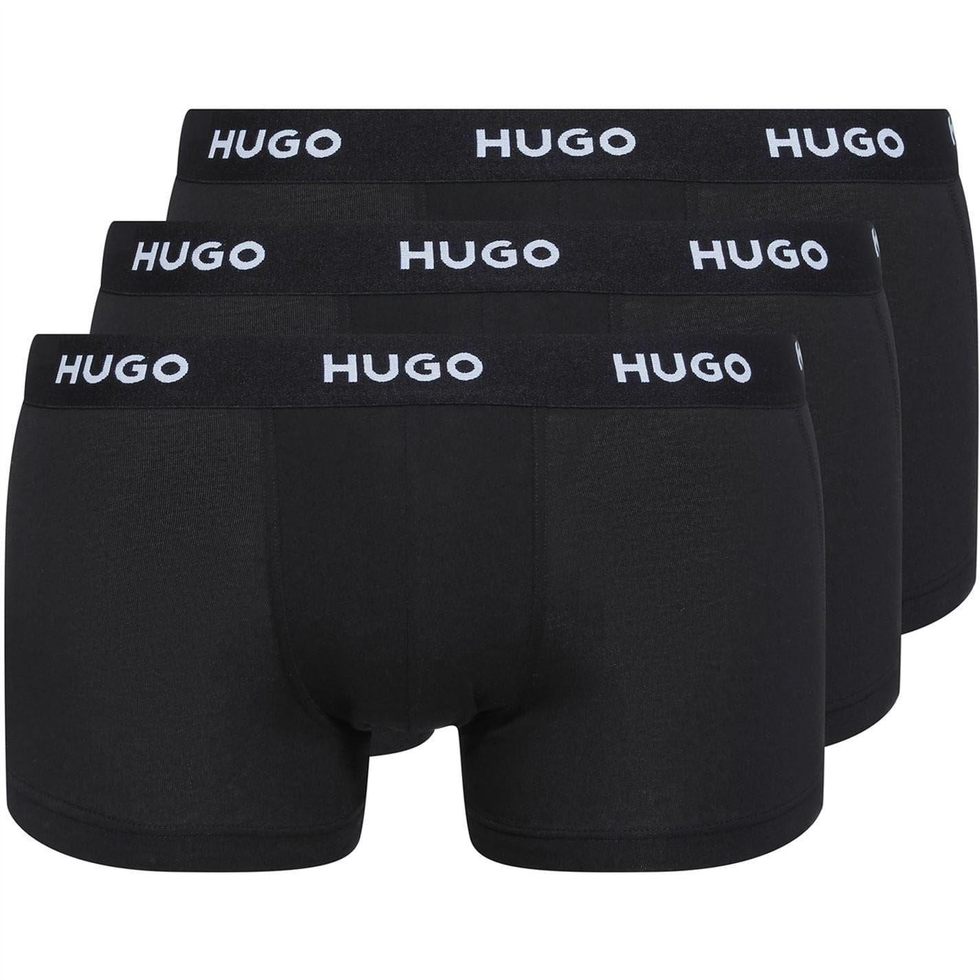 Black - Front - Hugo Mens Cotton Blend Boxer Shorts (Pack of 3)