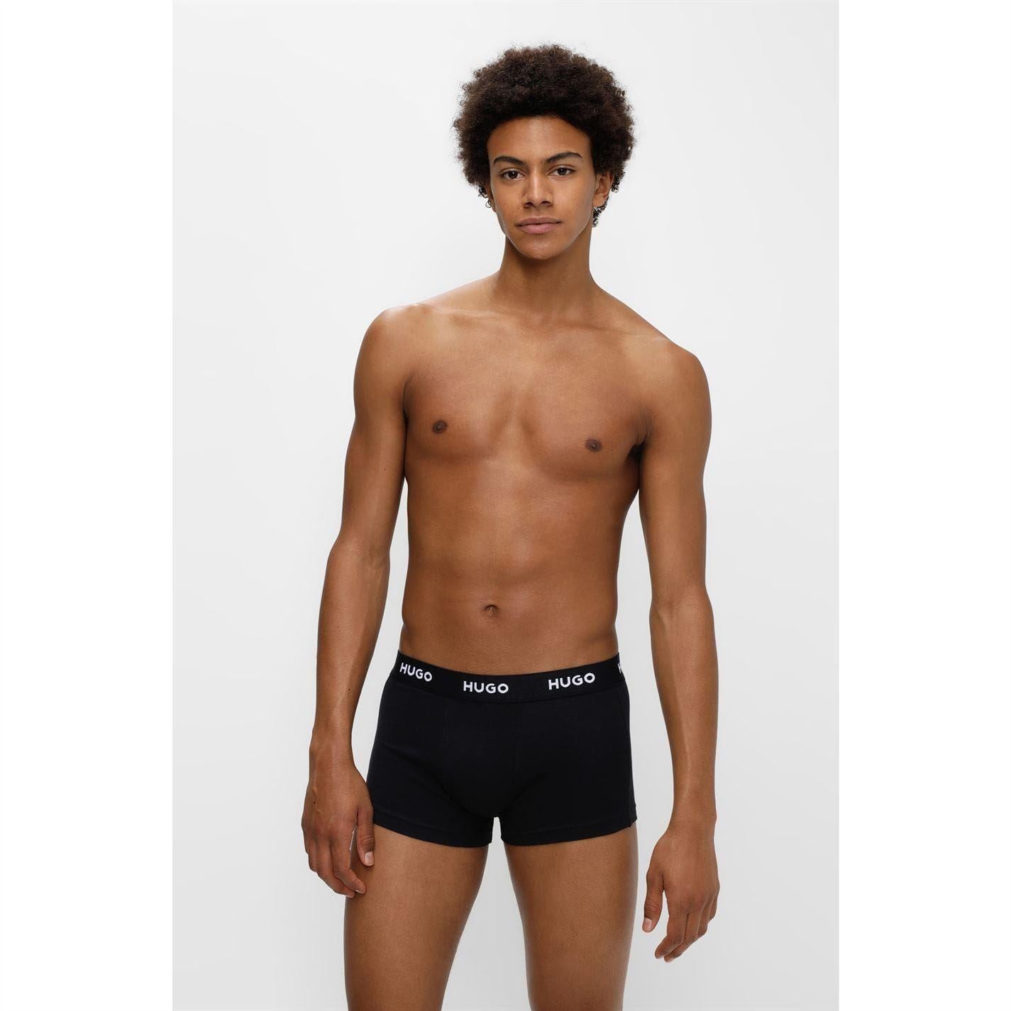 Black - Back - Hugo Mens Cotton Blend Boxer Shorts (Pack of 3)