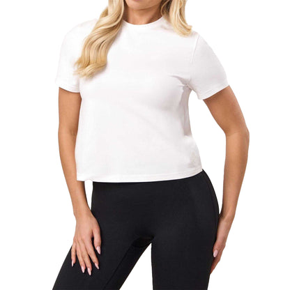 White - Lifestyle - Gym King Womens-Ladies Victory Capped Sleeved Crop T-Shirt