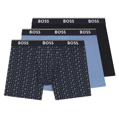 Blue-Navy - Front - Boss Mens Boxer Shorts (Pack of 3)