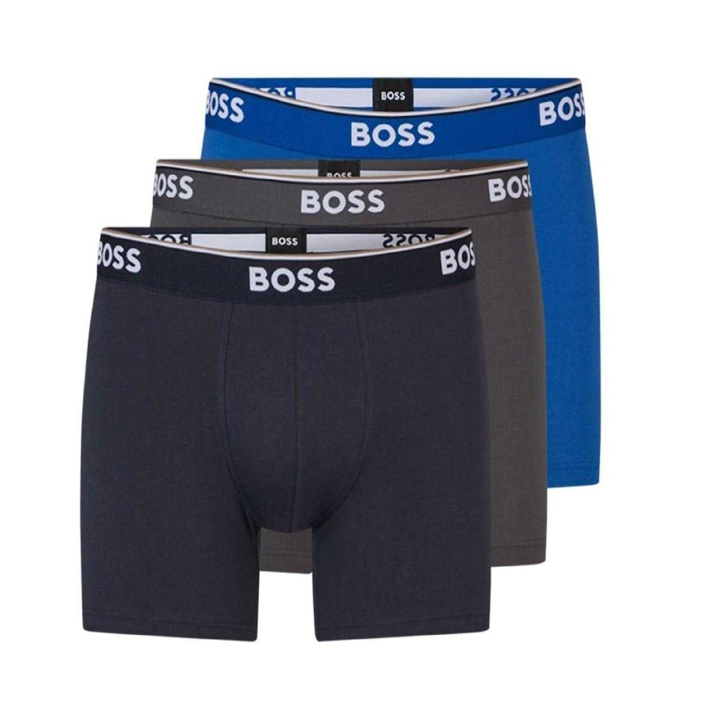 Navy-Blue-Grey - Front - Boss Mens Boxer Shorts (Pack of 3)