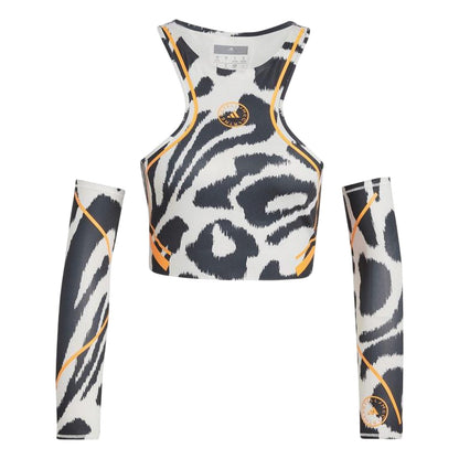 Grey Zebra - Front - Adidas Womens-Ladies Stella McCartney Zebra Print Crop Top