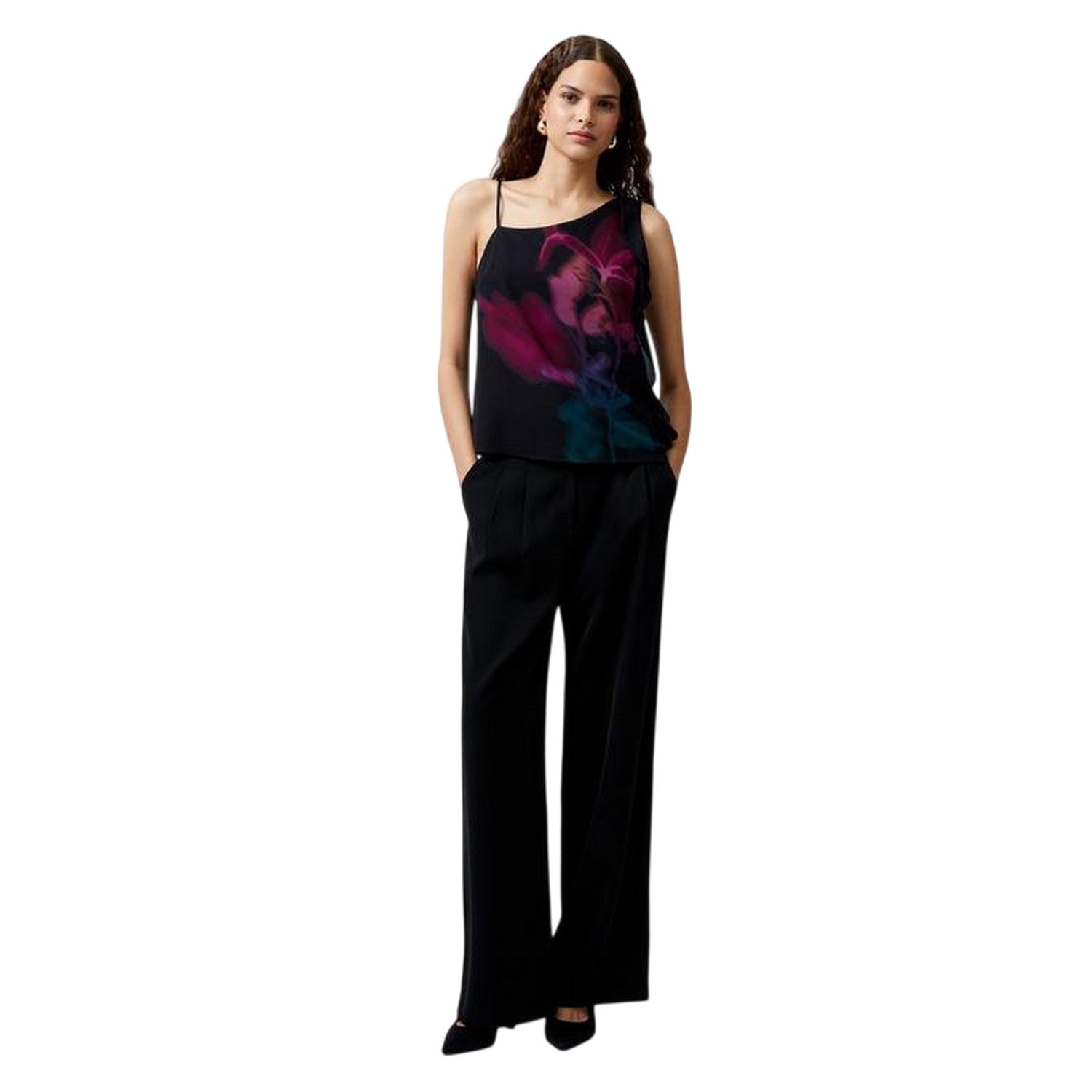 Blackout-Multicoloured - Side - French Connection Womens-Ladies One Shoulder Tank Top