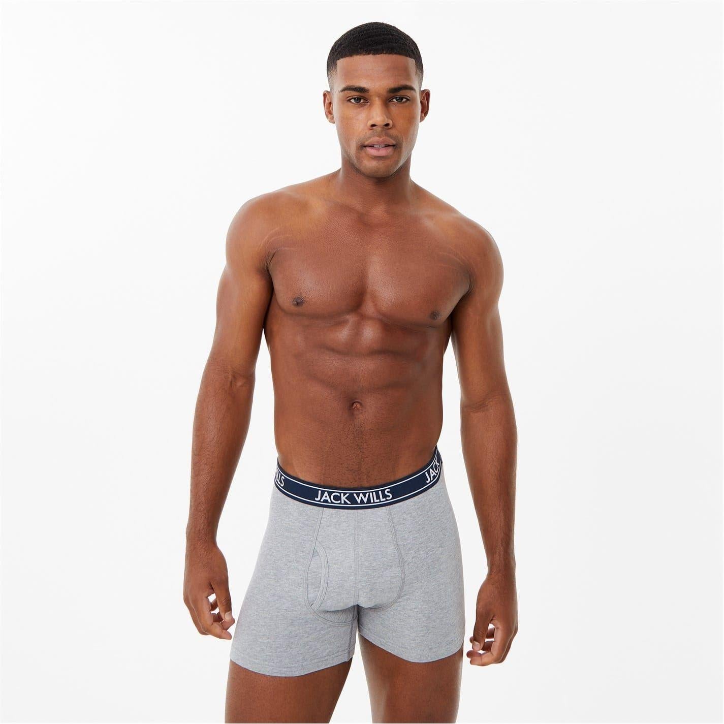 Grey-White-Navy - Front - Jack Wills Mens Boxer Shorts (Pack of 3)