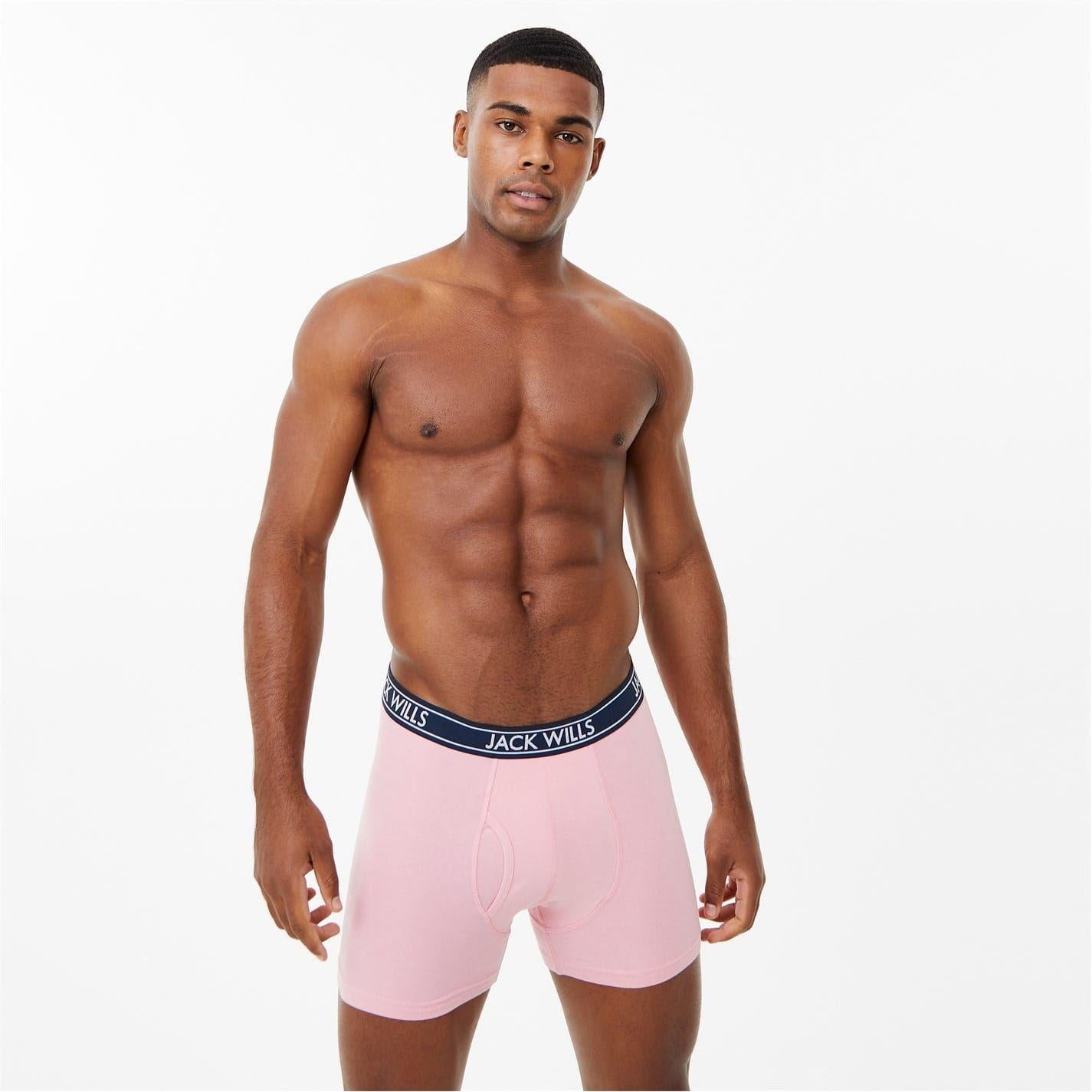 Pink-Navy-White - Front - Jack Wills Mens Boxer Shorts (Pack of 3)