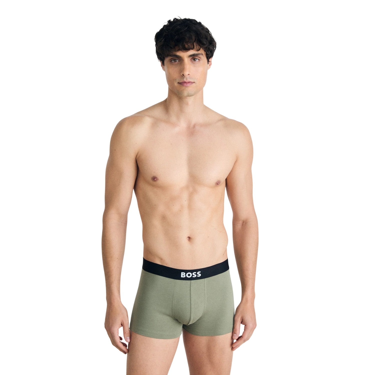 Olive Green-Grey-Navy - Side - Boss Mens Logo Boxer Briefs (Pack of 3)