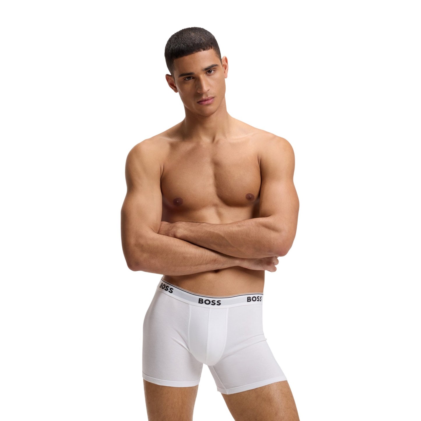 White - Side - Boss Mens Logo Boxer Briefs (Pack of 3)