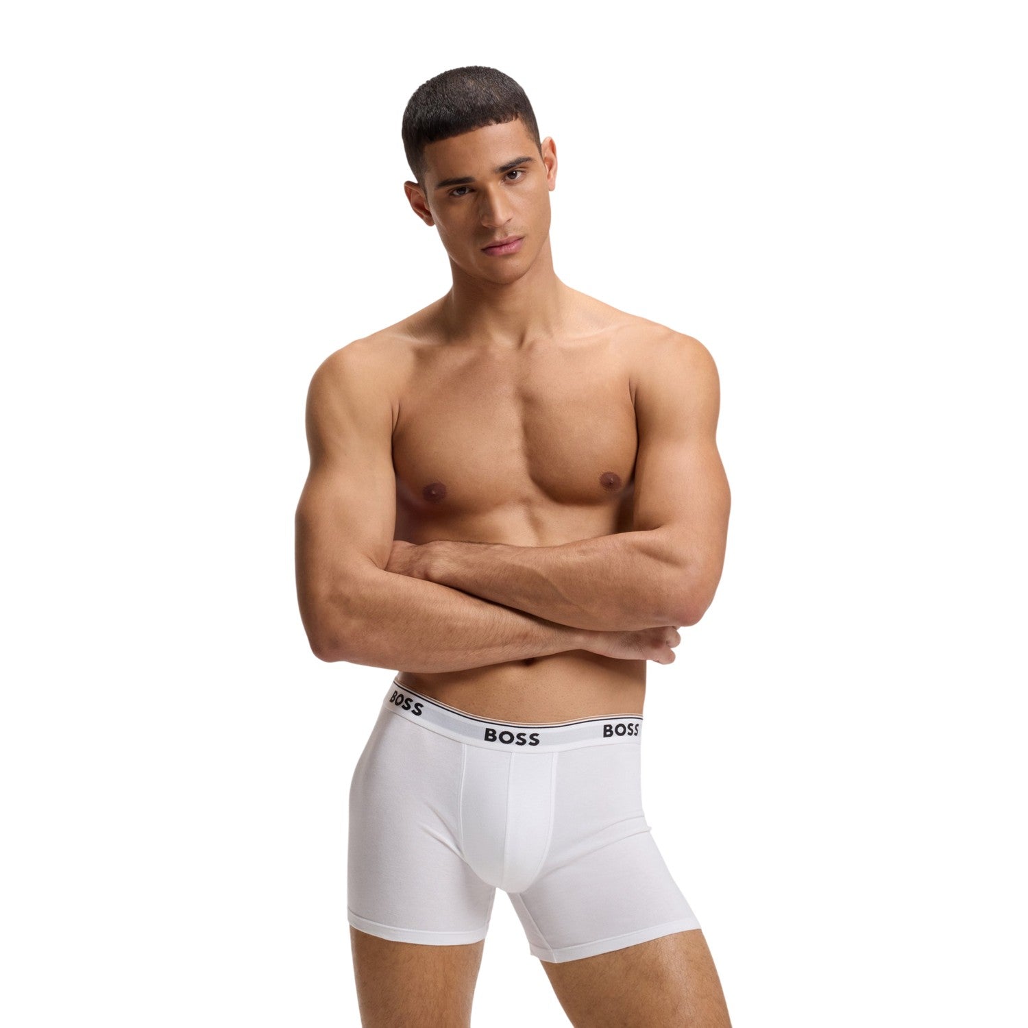 White - Side - Boss Mens Logo Boxer Briefs (Pack of 3)