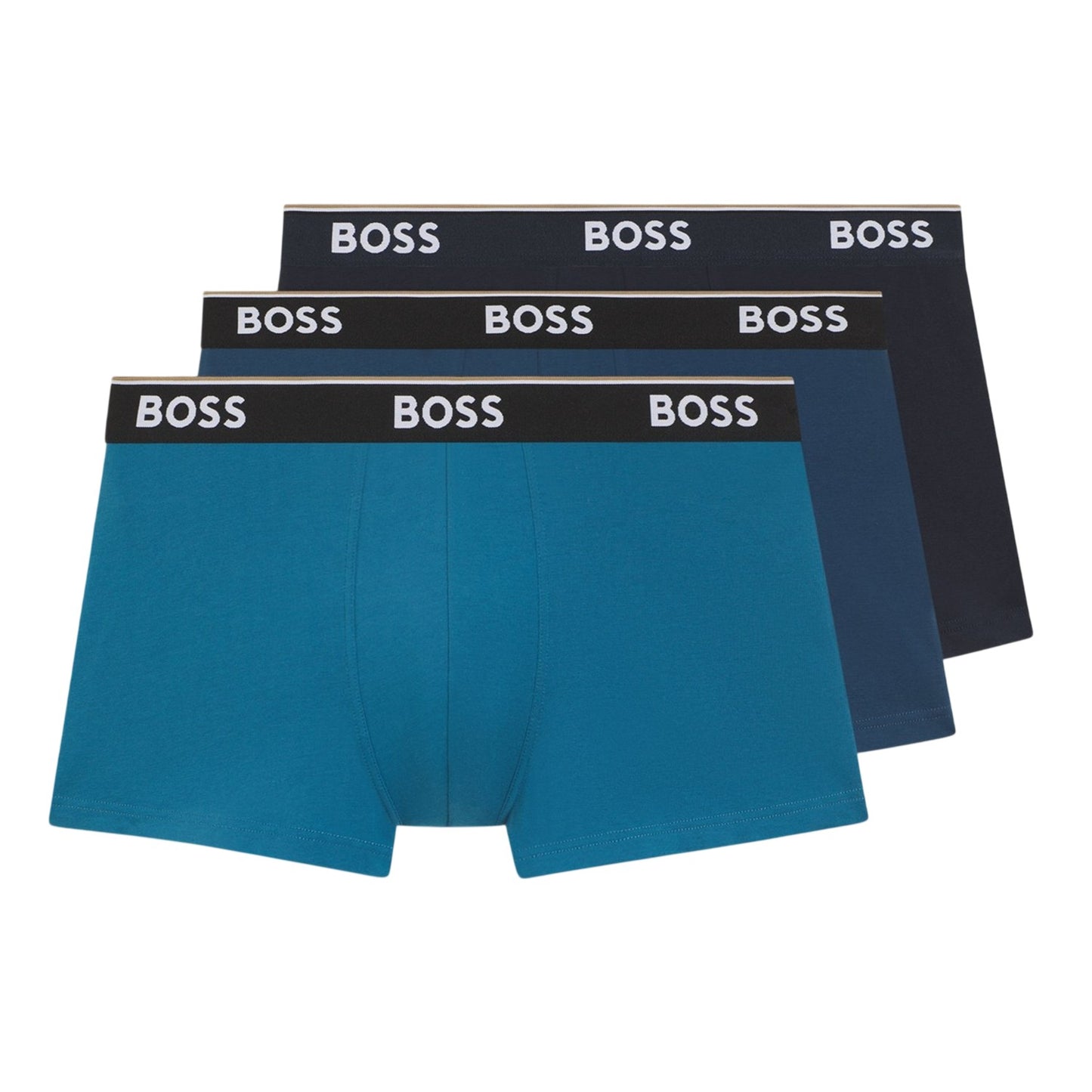 Blue-Teal-Navy - Front - Boss Mens Logo Boxer Briefs (Pack of 3)
