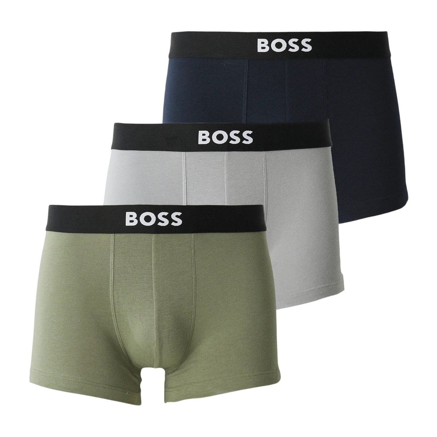 Olive Green-Grey-Navy - Front - Boss Mens Logo Boxer Briefs (Pack of 3)