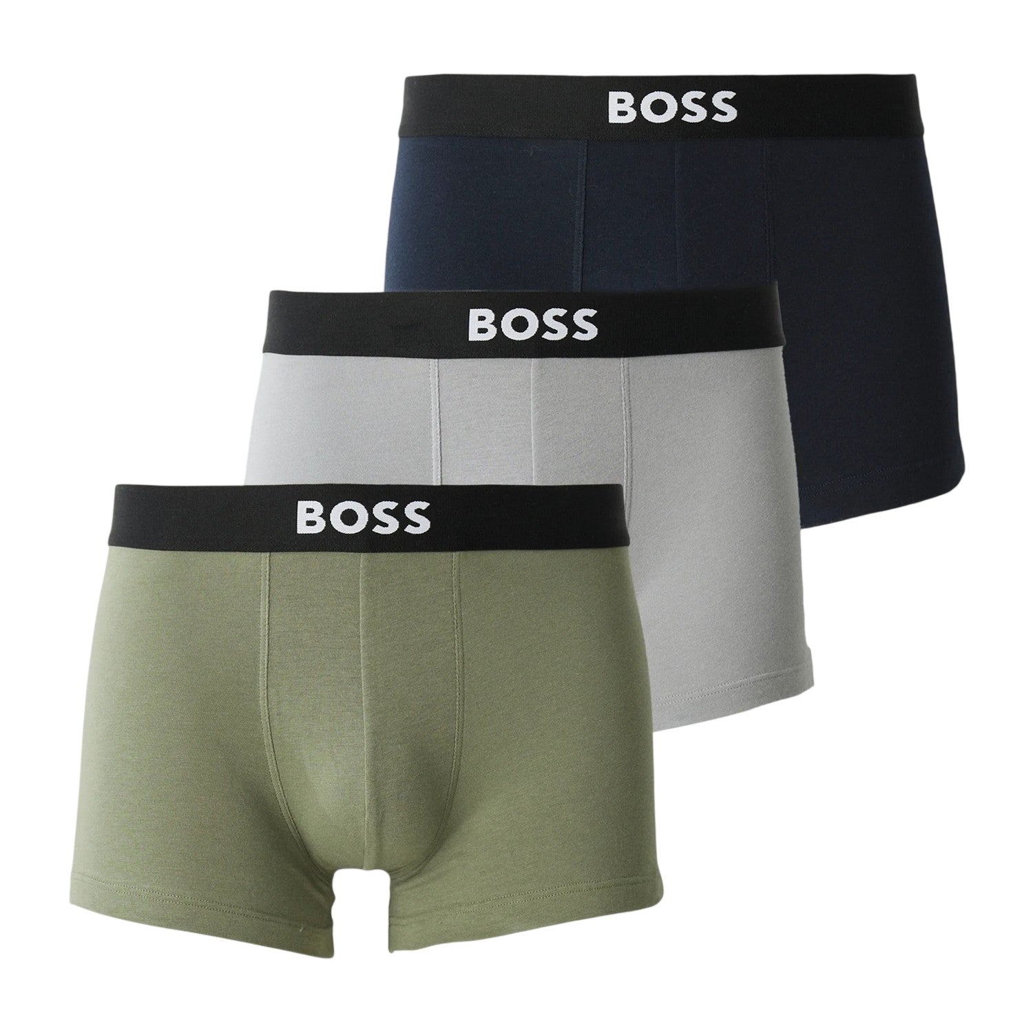 Olive Green-Grey-Navy - Front - Boss Mens Logo Boxer Briefs (Pack of 3)