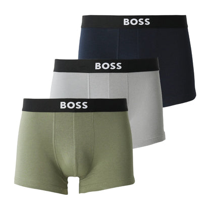 Olive Green-Grey-Navy - Front - Boss Mens Logo Boxer Briefs (Pack of 3)
