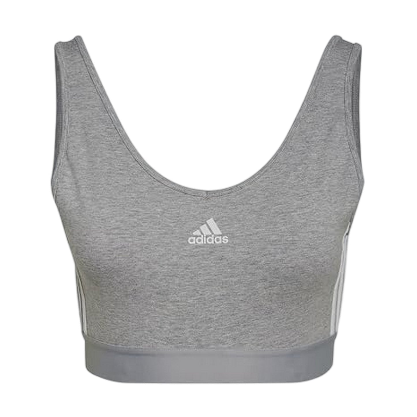 Grey Marl - Front - Adidas Womens-Ladies 3 Stripes Crop Top