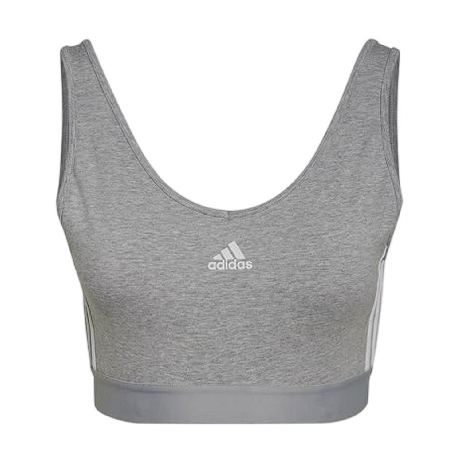 Grey Marl - Front - Adidas Womens-Ladies 3 Stripes Crop Top
