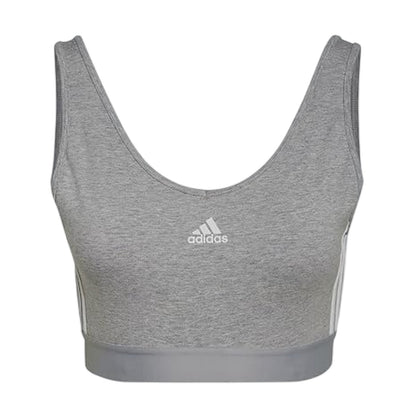 Grey Marl - Front - Adidas Womens-Ladies 3 Stripes Crop Top