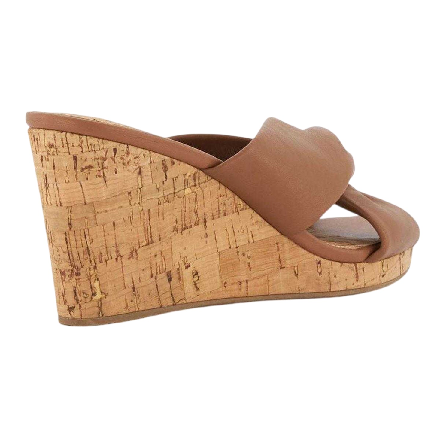 Tan - Back - Dune London Womens-Ladies Twist Knot Leather Wedge Mule Sandals