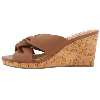 Tan - Side - Dune London Womens-Ladies Twist Knot Leather Wedge Mule Sandals