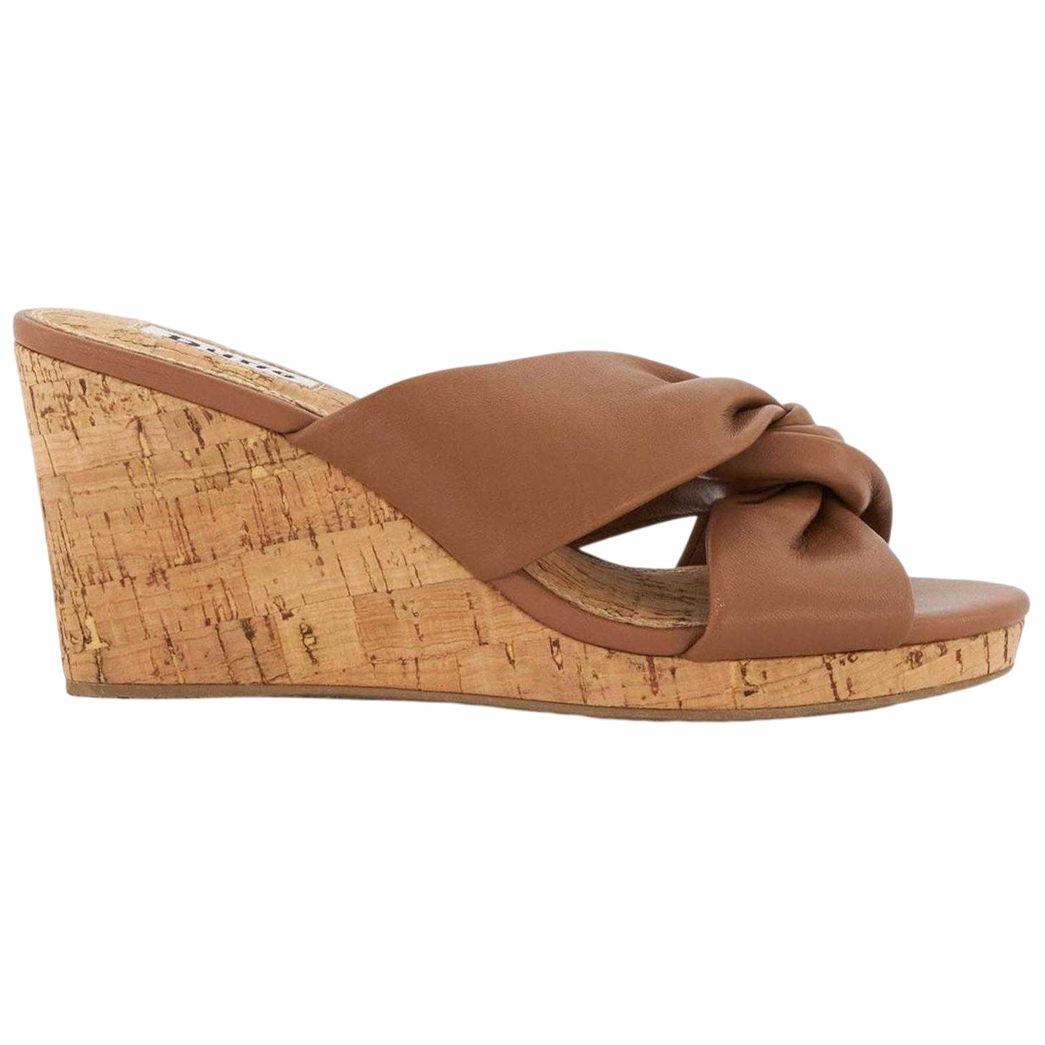 Tan - Front - Dune London Womens-Ladies Twist Knot Leather Wedge Mule Sandals