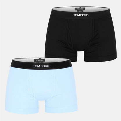 Black-Aqua - Front - Tom Ford Mens Logo Boxer Shorts (Pack of 2)