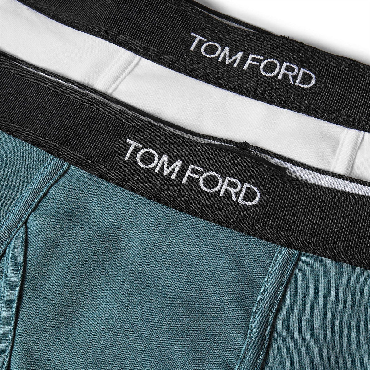 White-Teal - Side - Tom Ford Mens Logo Boxer Shorts (Pack of 2)