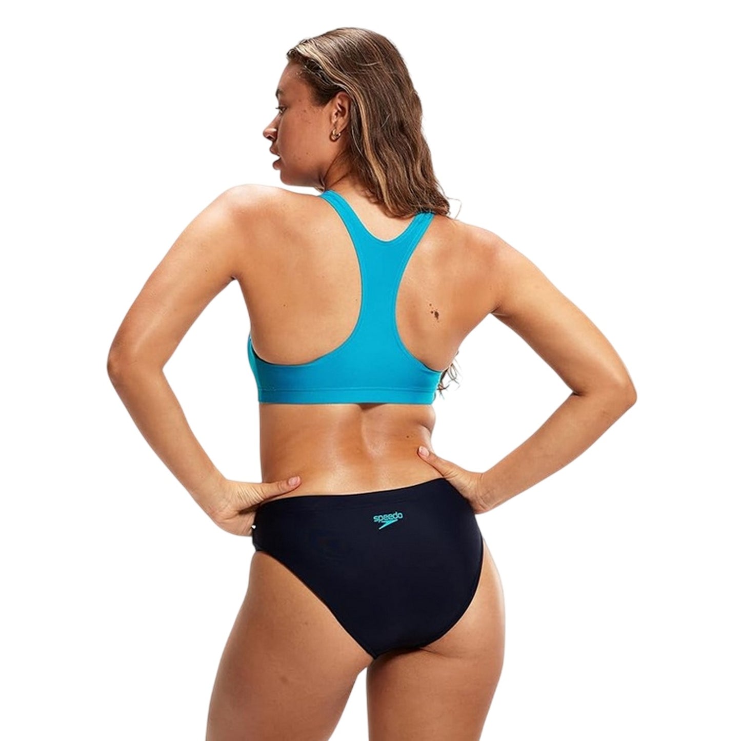Blue - Back - Speedo Womens-Ladies Colour Block Bikini Set