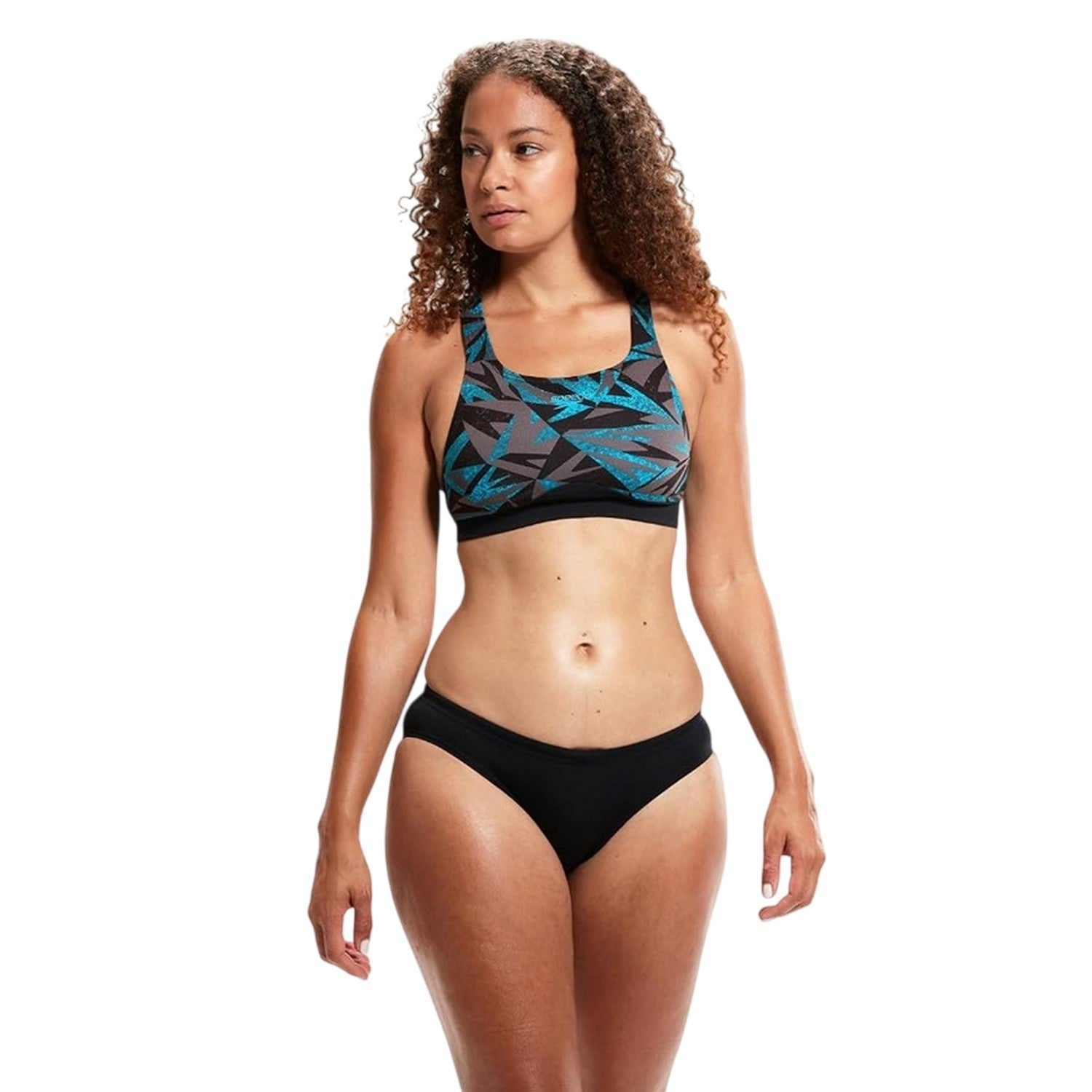 Black-Blue - Back - Speedo Womens-Ladies Geometric Racerback Bikini Set