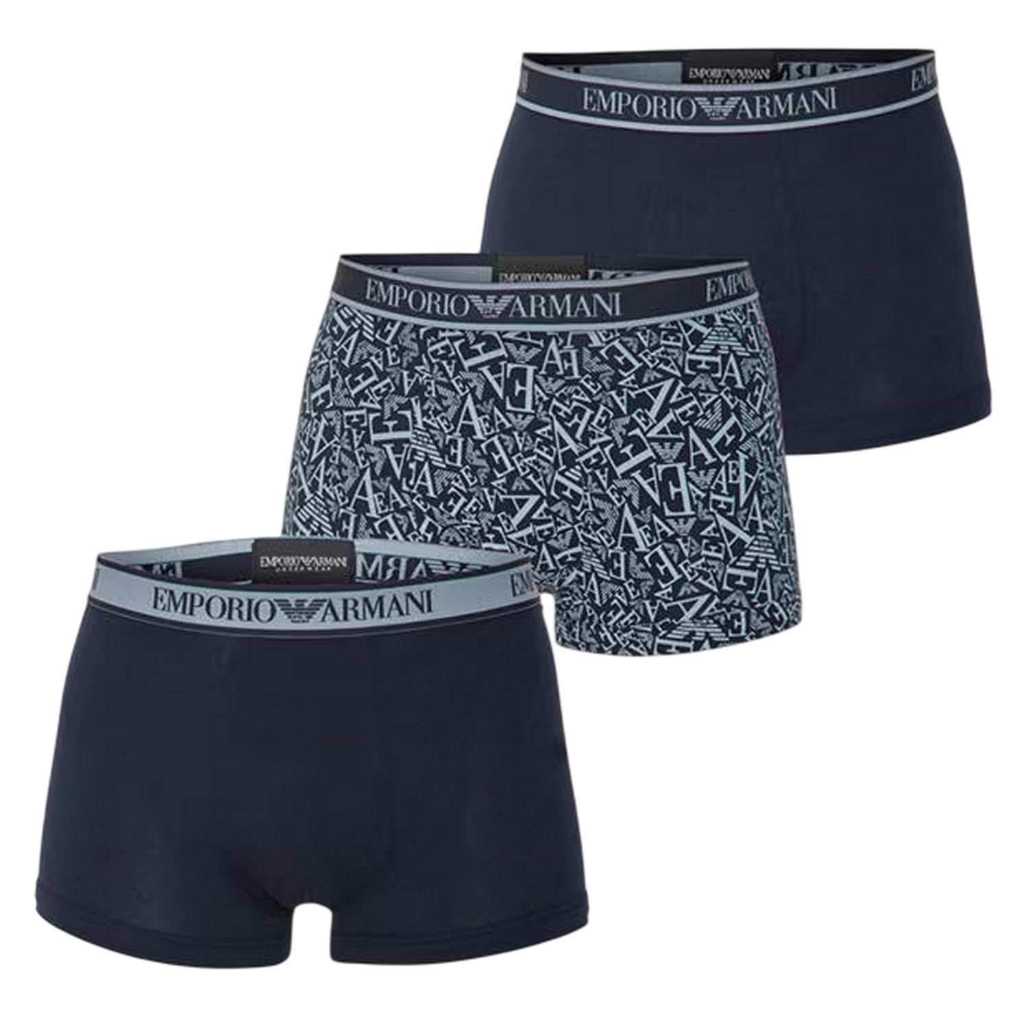 Blue Print - Front - Emporio Armani Mens Core Branded Boxer Shorts (Pack of 3)
