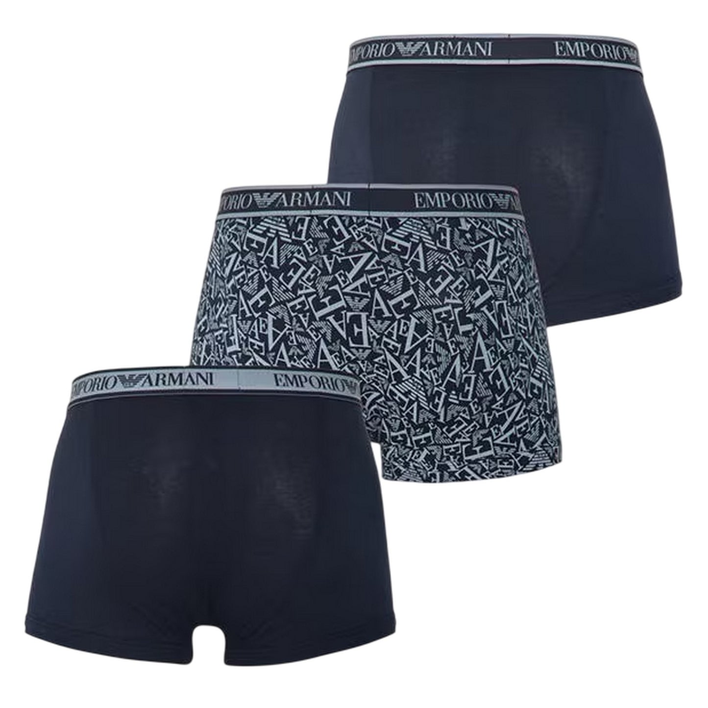 Blue Print - Back - Emporio Armani Mens Core Branded Boxer Shorts (Pack of 3)