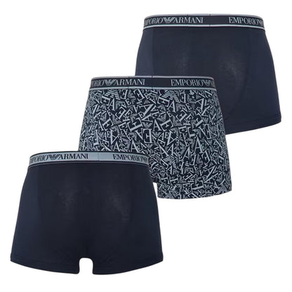 Blue Print - Back - Emporio Armani Mens Core Branded Boxer Shorts (Pack of 3)