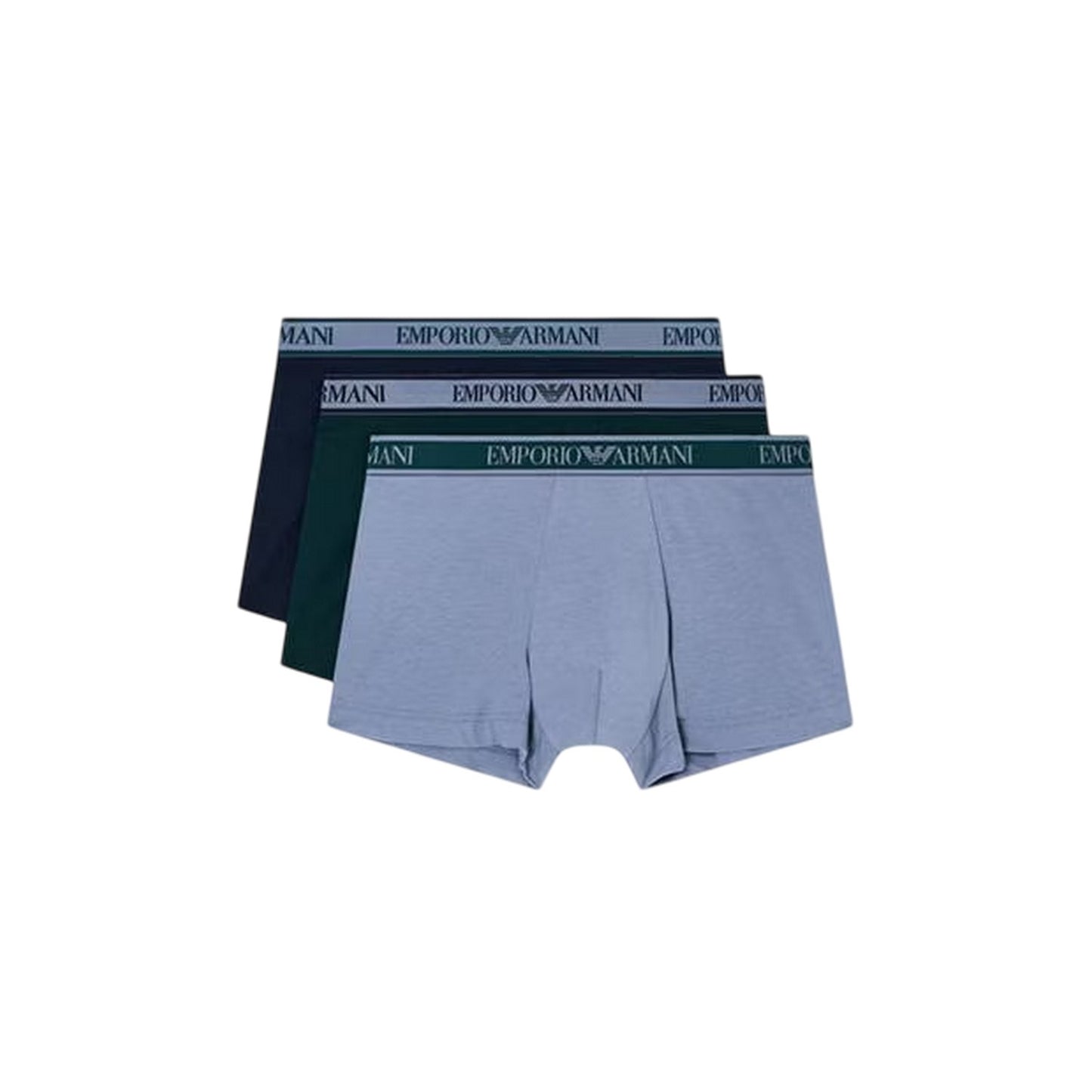 Blue-Grey-Green - Front - Emporio Armani Mens Core Branded Boxer Shorts (Pack of 3)