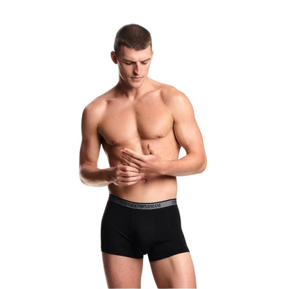 Black-Black - Side - Emporio Armani Mens Core Branded Boxer Shorts (Pack of 3)