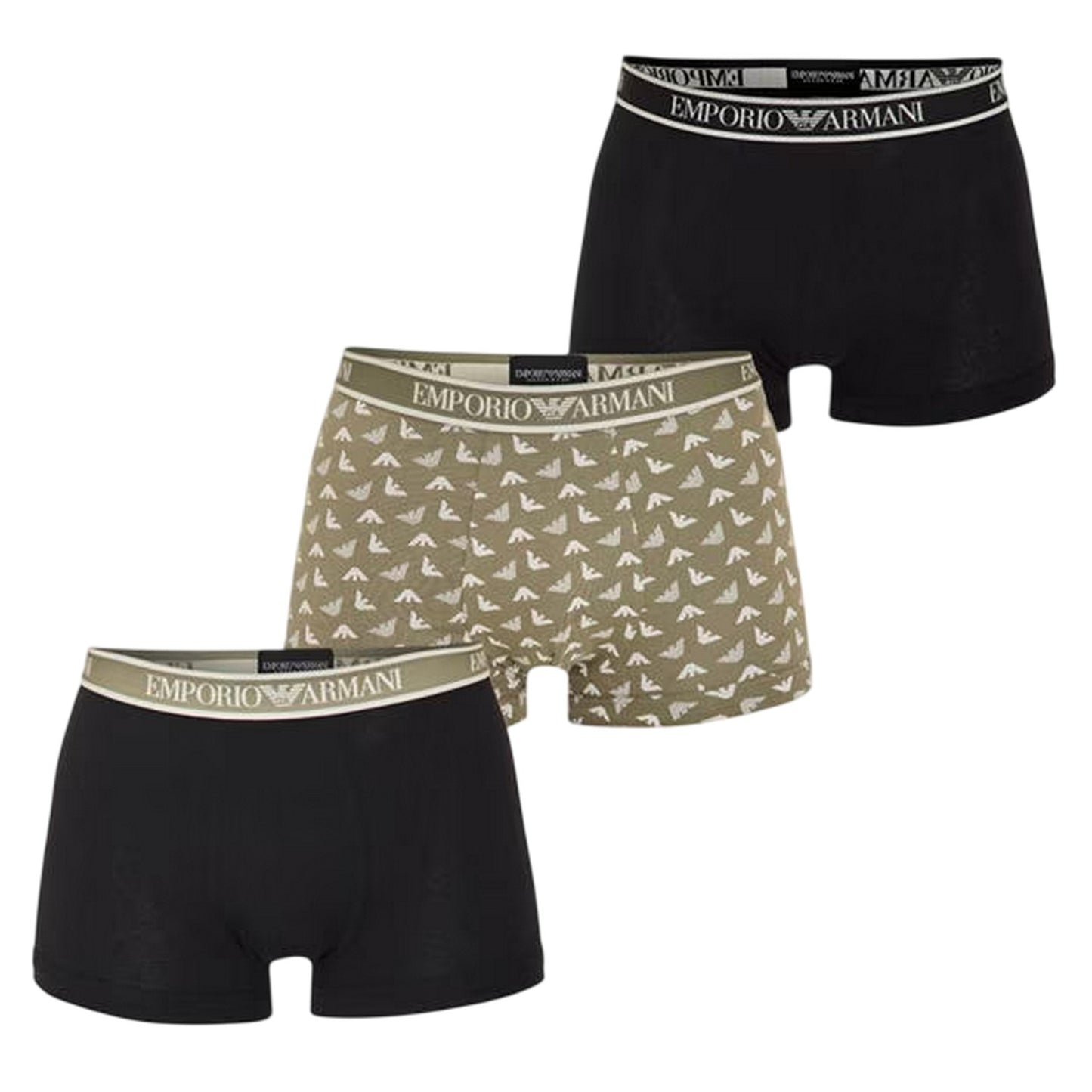 Black-Green Print - Front - Emporio Armani Mens Core Branded Boxer Shorts (Pack of 3)