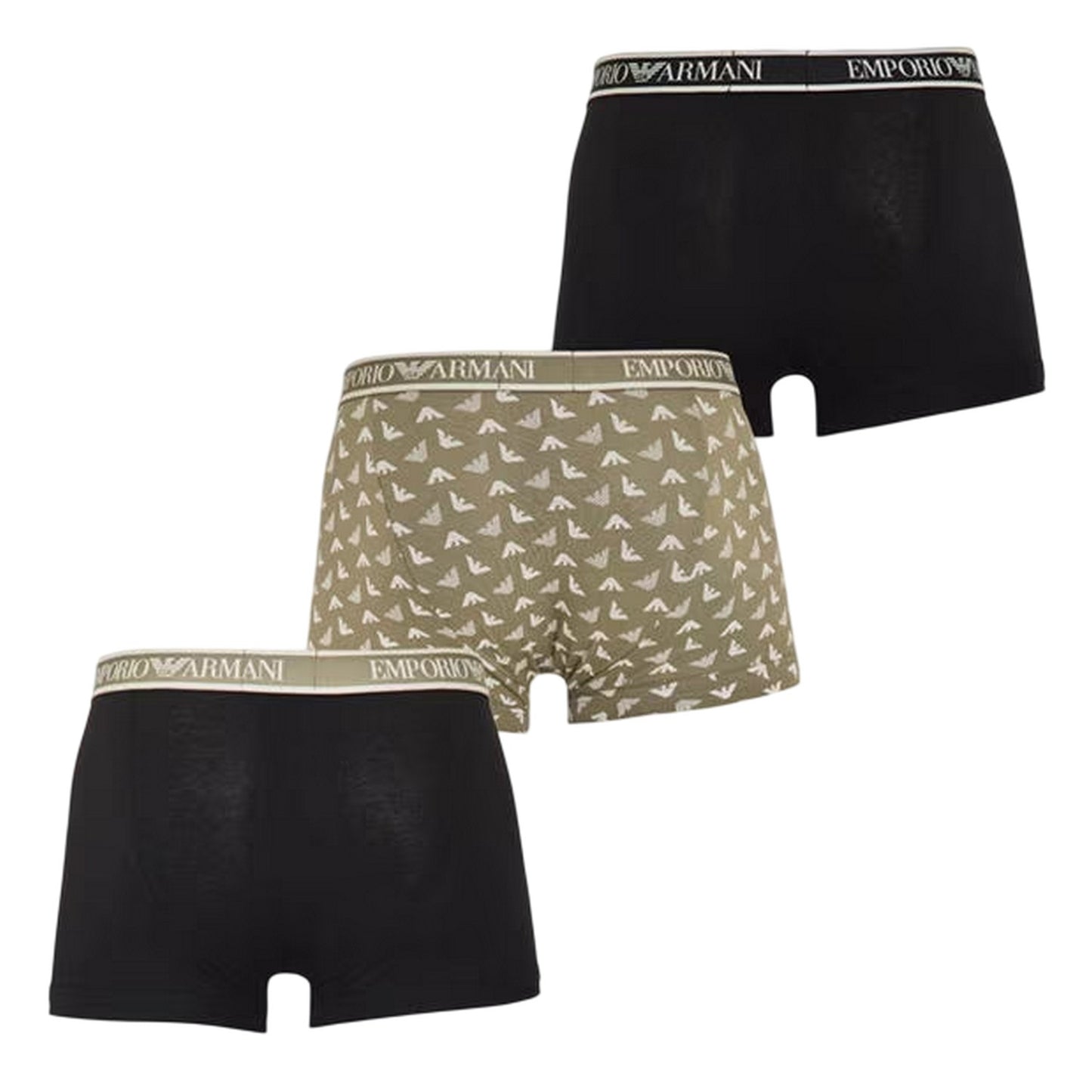 Black-Green Print - Back - Emporio Armani Mens Core Branded Boxer Shorts (Pack of 3)