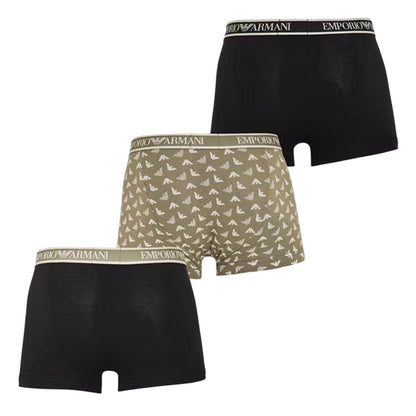 Black-Green Print - Back - Emporio Armani Mens Core Branded Boxer Shorts (Pack of 3)